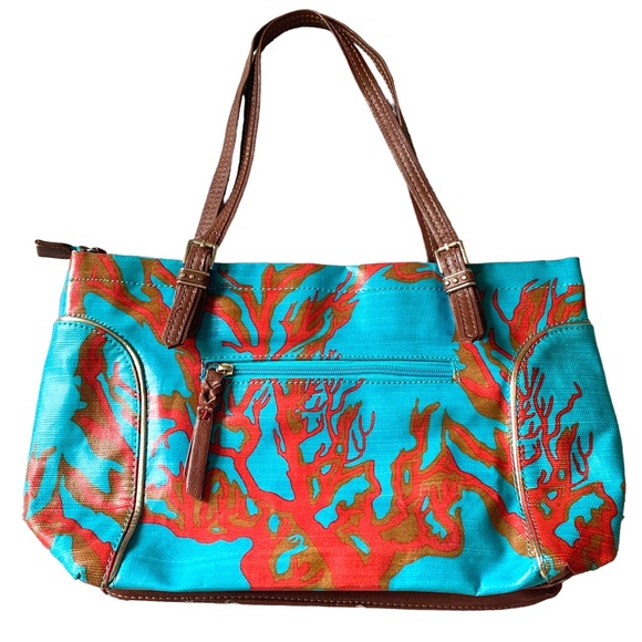 Sak Roots bag turquoise coral vegan leather straps whale charm gold hardware - Picture 2 of 6